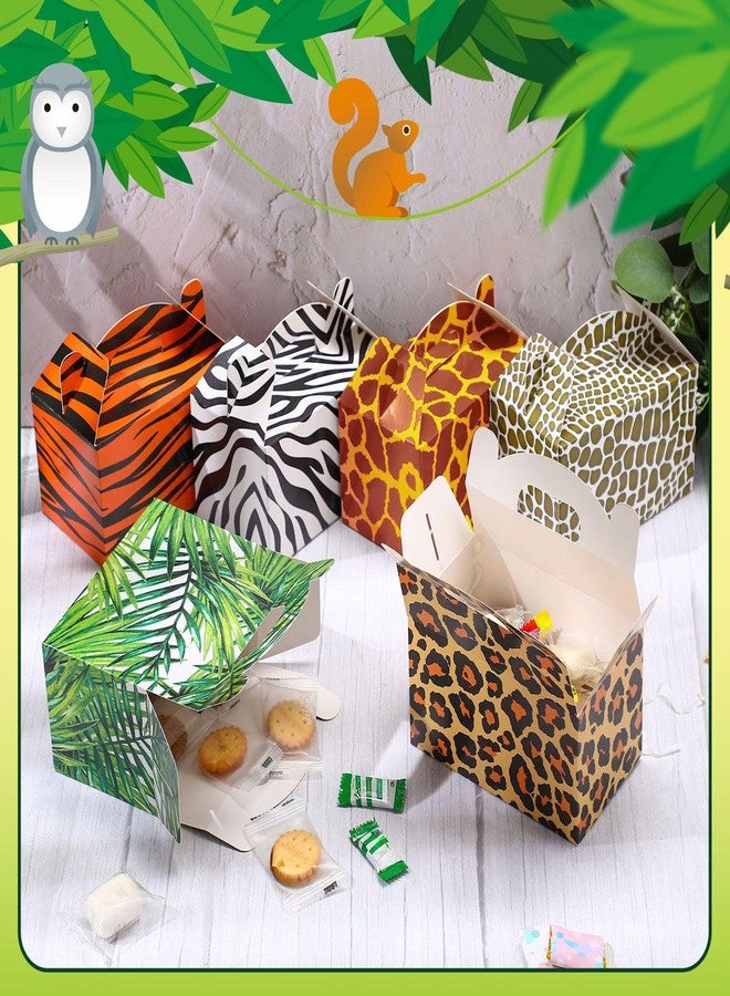 Spakon 24 Pcs Safari Gift Bags Bulk Jungle Animal Party Favor Boxes Zoo Animal Print Gift Goodie Candy Bags Paper Wildlife Treat Boxes for Kids Safari Themed Birthday Baby Shower Decoration Supplies - Image 2